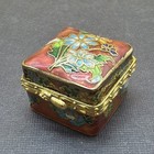 Vintage Miniature Pill  trinket Box Metal Flower Enamel