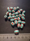 30  Chevron Glass Beads -indian Trade 10mm  b1150  Rare Vintage Green