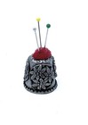 Vintage Nicholas Gish Signed Flowers Needle Cushion Pewter Thimble - Rare