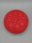 Chinese Carved Red Lacquered Circular Box 4 1 8  Diameter