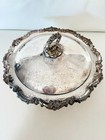 Vintage Ornate Silver Plated Covered Serving Bowl Dish Floral Rim Footed