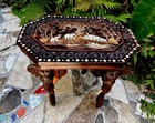 Vtg Elephant Legged Anglo Indian Rosewood Side Table Hand Carved With Inlay 12 