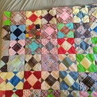 Patchwork Quilt Topper Triangle 90x80  Hand Pieced   Sewn Grandmother Vintage