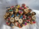 Vintage Empty Wood Sewing Thread Spools  Crafts Hobby Lot Of 34 With Labels 
