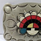 B Bar K Silversmiths Nickel Silver Enamel Native American Turquoise Belt Buckle