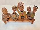 4 Pc Vintage Carved Wood Mechanical Characters Cork Bottle Stoppers W stand