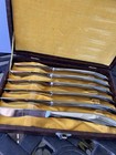 Vtg Mid-century Modern Steak Knife Set 6 Pc Stainless Steel In Wood Box Japan