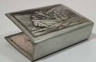 Vintage Norwegian Tinn Pewter Match Box Cover Scandinavian Folk Art Viking