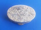 Vintage Silver Tone Pill Box With Beige Stone