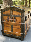 1890 s Steamer Trunk Wood   Iron   Domed Lid  Casters  Wardrobe   Fully Restored