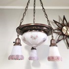 Antique 1900 10s 20s Victorian Cast Bronze Reverse Hand Painted Bowl Chandelier 