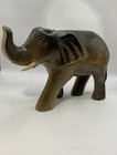 Vintage Hand Carved Wood Elephant Figurine Trunk Up Good Luck Statue Decor