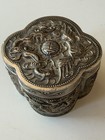 Vintage Chinese Silver Plated Trinket Box Repousse Dragon Phoenix Velvet Inside