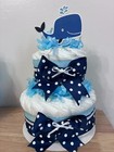 Blue Whale Themed Diaper Cake Baby Shower Gift centerpiece