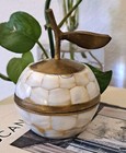 Brass Apple Trinket Box Mother Of Pearl Inlay Jewelry  4  Vtg Teacher