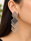 6 Indian Oxidized Silver Jhumka Earrings Set Traditional Boho Pearl Drop Jewelry