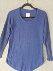 Cha Sor Womens Waffle Knit Long Sleeve Tee Shirt Blue Large L Fitted Crewneck 
