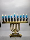 Vintage Beverly Tirsun Electric Hanukkah Menorah Brass Judaica Blue Flame Bulbs