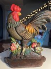 Vintage Rustic Painted Iron Rooster Door Stop 8  Tall 7  Wide