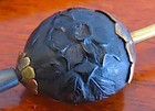 Japanese Meiji Rare Nut Carved Kanzashi  Gold Butter Fly  Shakuda  Hi nut