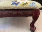 Vintage Antique Foot Stool Floral Needlepoint Carved Wood