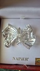 Vintage Napier Crystal Paved Ornate Bowtie Brooch Jewelry Pin New Nos Unused