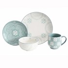 Baum Fiona 16pc Sky Blue Stoneware Dinnerware Set Service For 4