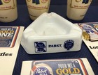 Pabst Blue Ribbon Beer Lot Vintage Wax Paper Cups White Glass Ash Tray Ashtray