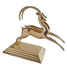 Vtg Brass Leaping Pair Antelopes Gazelles Deers Sculpture Gold Hollywood Regency