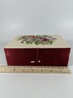 Vintage Needlepoint Floral Jewelry Box  Red Velvet   Satin Lined Trinket Casket