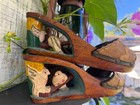 1940s Wwii Philippines Bakya Wooden Carved Cutout Bird Wedge Heel    Us 8