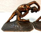 Pair Of Antique Art Deco Nouveau Flowing Figural Female Nude Cast Iron Bookends