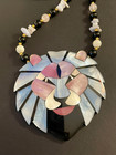 Vintage Lion Necklace Bracelet Set Lee Sands Style Mother Of Pearl Statement