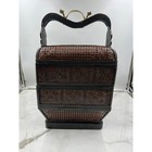 Vintage 3 Tier Chinese Wedding Basket Rattan Bamboo Design W  Brass Deco
