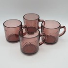 Vintage Purple Amethyst Glass Cup Mug Set Of 4 Made In Mexico Optic Line Design