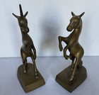 2 Vtg Solid Brass Unicorn Bookend Set Figural Statues Horse 9  Paperweight Pair