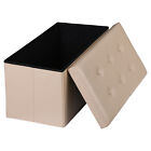 30  Ottoman Storage Bench Folding Footrest Stool Sponge Padded Seat W  Lid Beige