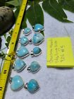 Lot Of Larimar And Silver Hearts Cabochons  Atlantis Stone  Larimar Blue Sky