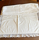 Pr Charming Antique White Pillow Shams With Monogram Cs Bobbin Lace Trim