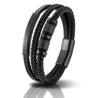 Men s Leather Braided Bracelet  Black gold Stainless Steel Buckle  8 3 