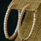 Moissanite Inside Out Hoop Earrings Solid 14k Yellow Gold Round Cut Vvs1 3 Carat