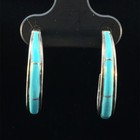 Navajo Signed Ja Sterling 925 Turquoise Hoop Earrings  wcp031825 