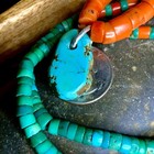 1920s 23  Long Green Heishi Turquoise Natural Antique Coral Old Pueblo Necklace