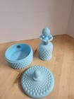 Vintage Imperial Glass Hobnail  forget Me Not  Blue Powder Jar Lidded With Vase 