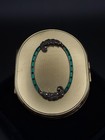 Vintage Emrich Gold Tone Powder Compact Marcasite   Green Glass Stones Mirror
