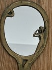 Vintage Art Nouveau Brass Hand Mirror Lady Floral Vanity Mirror 9 5   