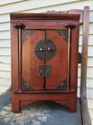 Antique Small Chinese Red Lacquer Finish 2 Door Cabinet Brass Pin Latch 12 75   