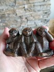 Vintage 3 Wise Monkeys Hear Speak See No Evil Bronze Metal Statue Trinket 2x3 5