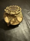 Ormolu Filigree Jewelry Casket     6-sided Beveled Glass     Gilt Metal Vanity Box
