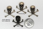  2075 Small Antiqued Brass Skull   Cross Bones - 4 Pcs